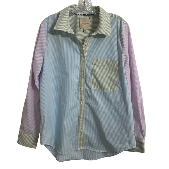 Casa Cabana Pastel Color Block Pin-Stripe Button Down Shirt Top  Woman’s Large - Picture 1 of 6